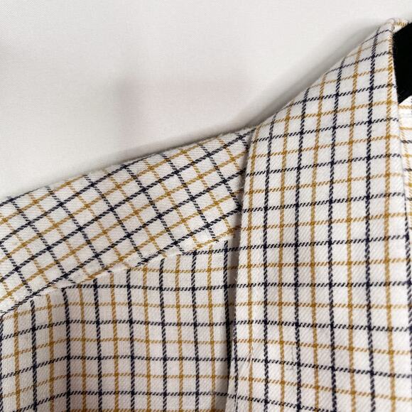 James Pringle Mens Large Cream Yellow Plaid Flannel Dress Shirt Cotton Blend - Picture 4 of 8